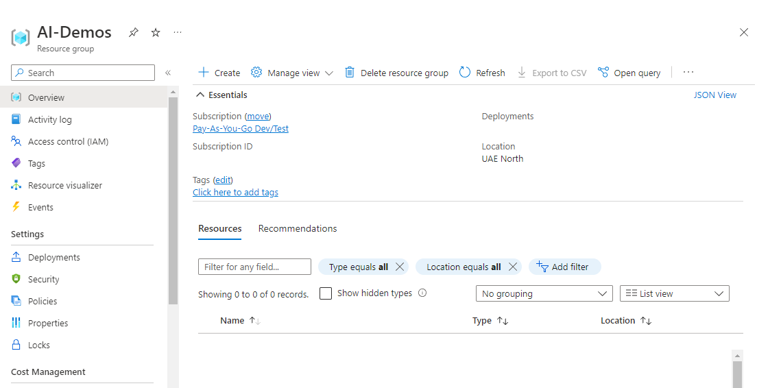 Azure Resource Group Creation for AI-Demo