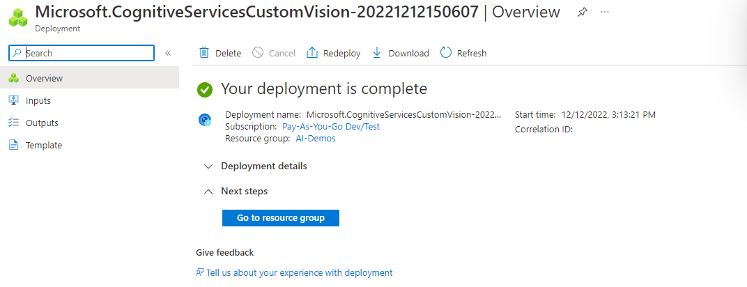 Azure Custom Vision Deployed Successfully