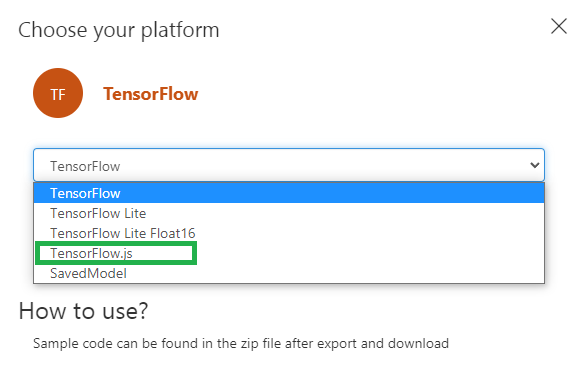 Choose TensorFlow.js popup
