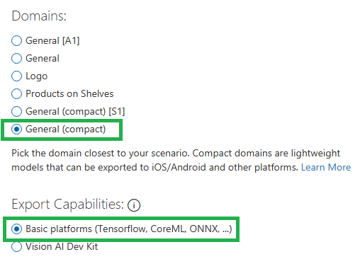 Change the domain to General (compact) so we can export the model.