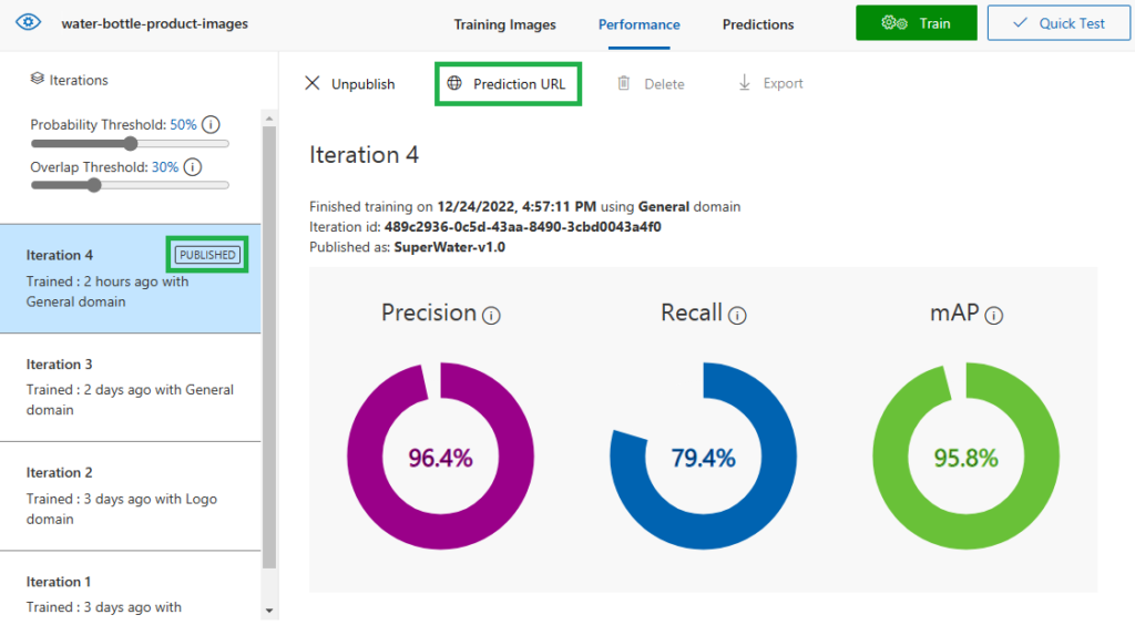 Published Custom Vision Trained Model