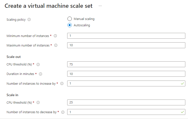 Azure Virtual Machine Scale Set Auto Scale Options. 